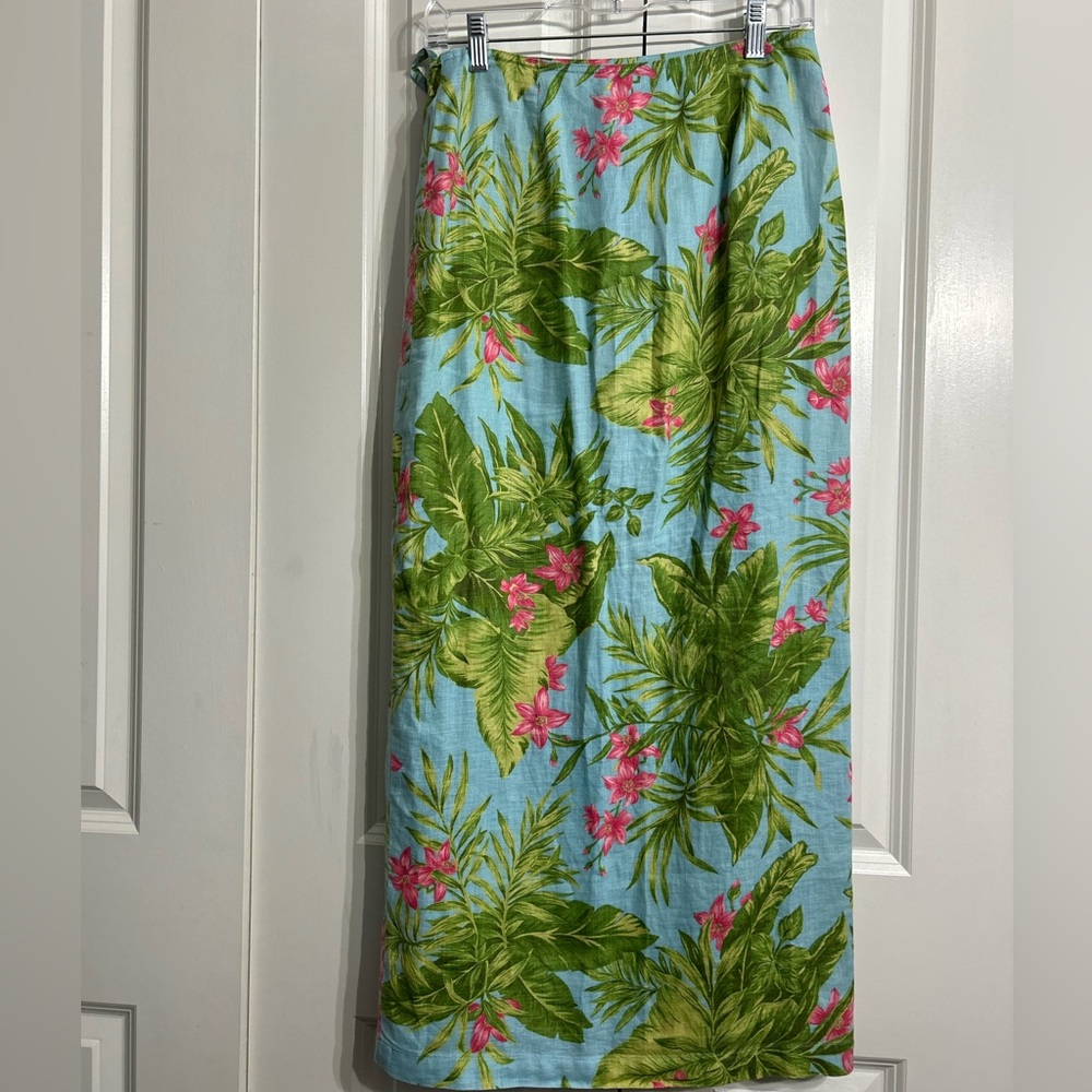 Vinatage Jones New York Floral Tropical Print Wrap Maxi Linen Skirt Size 4 - Picture 8 of 11